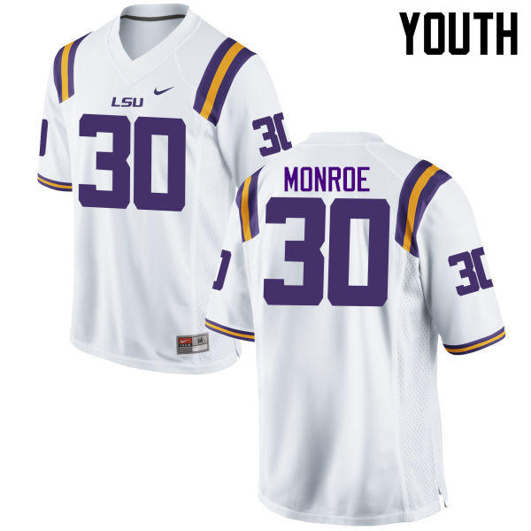 Youth LSU Tigers #30 Eric Monroe College Football Jerseys Game-White - Click Image to Close
